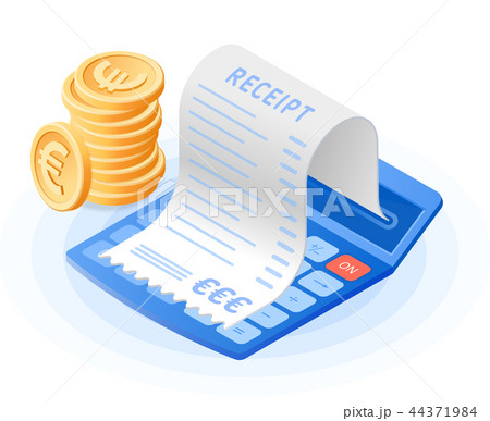 The calculator, paper bill payment, stack of euros The calculator, paper bill payment, stack of euros 44371984