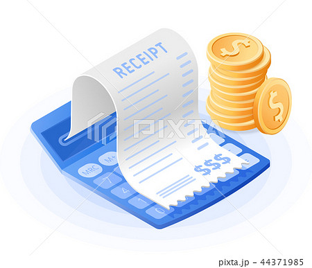 The calculator, paper bill payment, stack of coins The calculator, paper bill payment, stack of coins 44371985