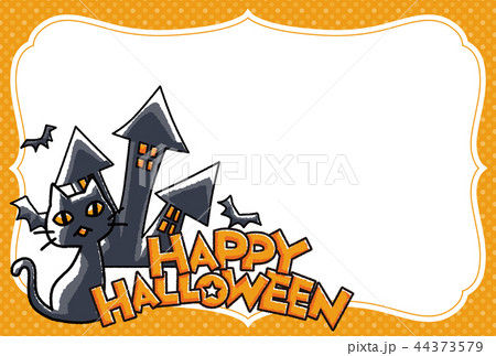ハロウィンポストカード 黒猫とお城 のイラスト素材