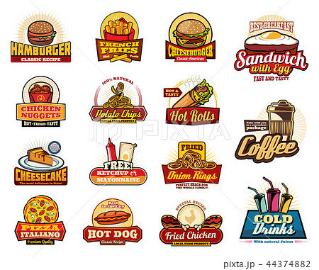 Fast food drinks, desserts and burgers icons Fast food drinks, desserts and burgers icons 44374882