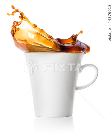 Splash of black coffee in a white porcelain cup 44376018