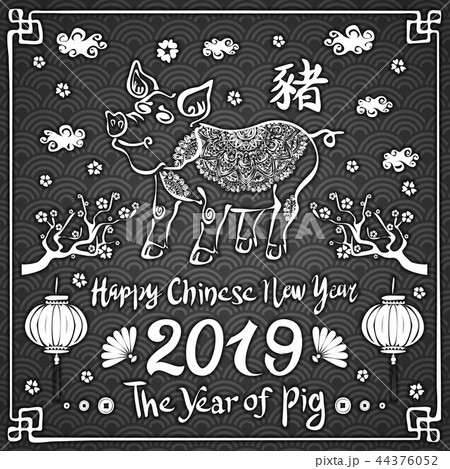 Happy chinese new year 2019 Zodiac sign vector 44376052