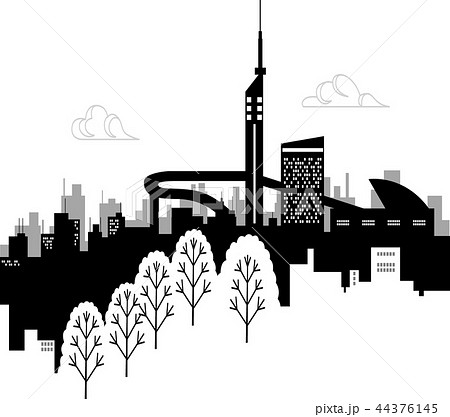 福岡の街並 モノクロームのイラスト素材