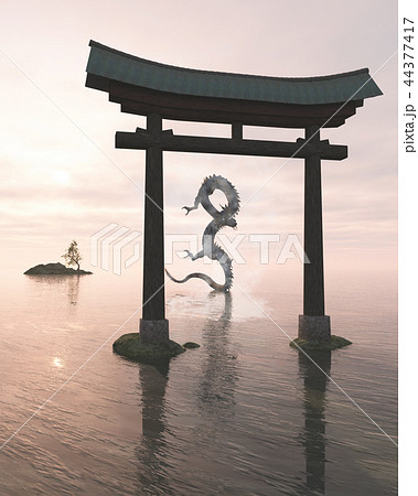 Oriental Dragon in the Sea Mist Behind a Shrine Ga Oriental Dragon in the Sea Mist Behind a Shrine Ga 44377417