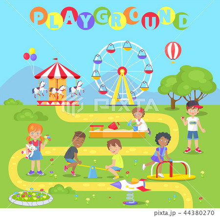 Playground with Attractions Full of Little Kids 44380270