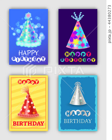 Happy Birthday Set of Bright Celebrating Cards Happy Birthday Set of Bright Celebrating Cards 44380273