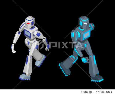 Robot character walking. Isolated on black 44381663