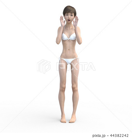 健康的なボディーの白いビキニを着た女性　perming3DCGイラスト素材 44382242