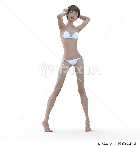 健康的なボディーの白いビキニを着た女性　perming3DCGイラスト素材 44382243