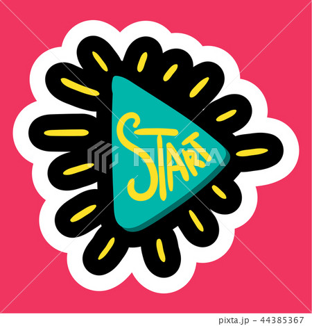 Stylish colorful cartoon sticker with start button Stylish colorful cartoon sticker with start button 44385367