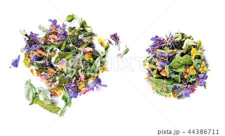 Mix of dry healthy herbs isolated on white Mix of dry healthy herbs isolated on white 44386711