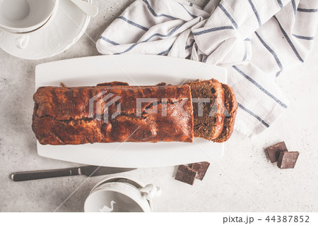 Homemade chocolate bread (cake) on a white  44387852