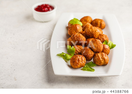 Swedish traditional meatballs on white plate. Swedish traditional meatballs on white plate. 44388766