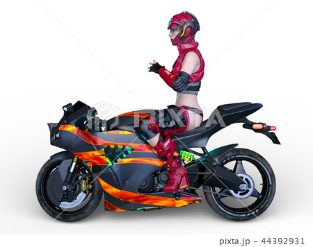 赤いバイクとライダー 44392931