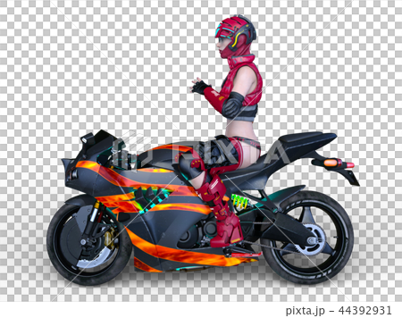 赤いバイクとライダー 44392931