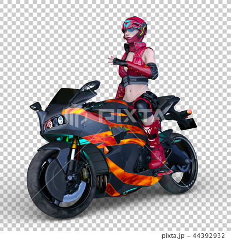 赤いバイクとライダーのイラスト素材