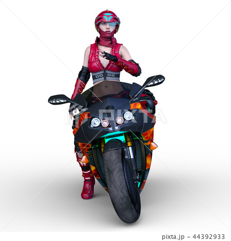 赤いバイクとライダー 44392933