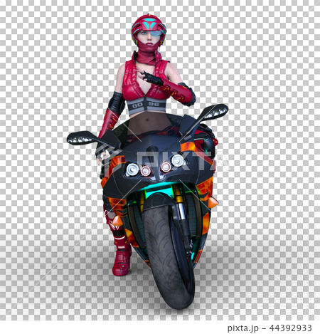 赤いバイクとライダー 44392933