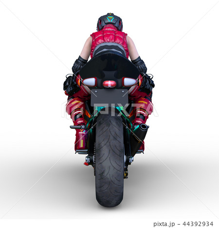赤いバイクとライダー 44392934
