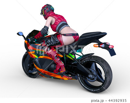赤いバイクとライダー 44392935
