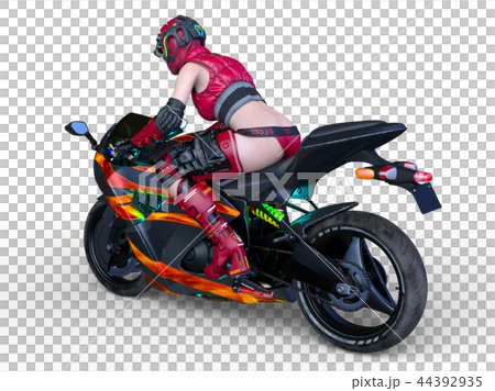 赤いバイクとライダー 44392935