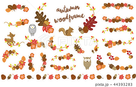 秋の落葉のおしゃれなフレームセットのイラスト素材 44393283 Pixta