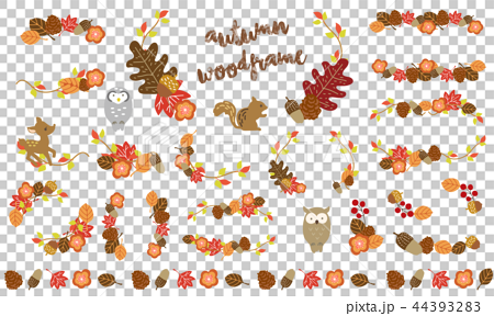 秋の落葉のおしゃれなフレームセットのイラスト素材 44393283 Pixta