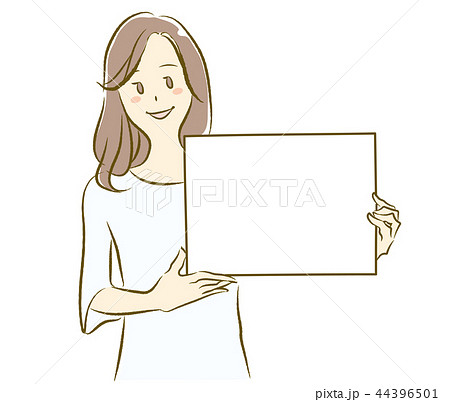 プラカードを持つ 案内をする若い女性のイラストのイラスト素材