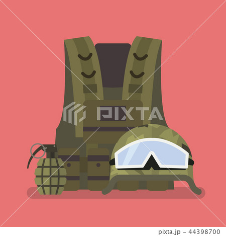 Military helmet vest and hand grenade 44398700