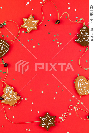 New Year Christmas holiday decoration flat lay New Year Christmas holiday decoration flat lay 44399108
