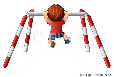 Vector illustration of little boy pull-up exercise 44401974