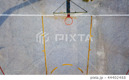 Concrete basketball court aerial view 44402488