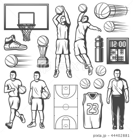 Basketball Game Players And Equipment Vectorのイラスト素材