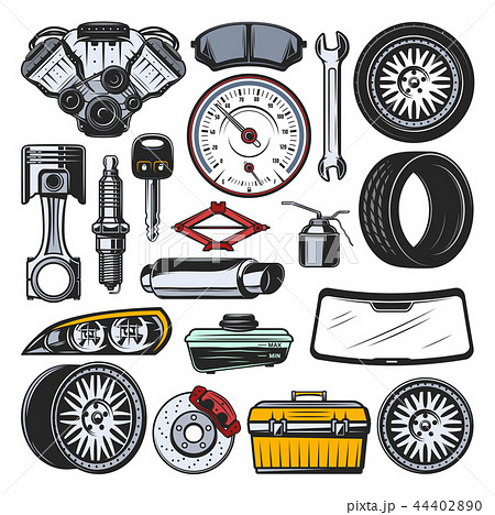 Car Auto Parts Engine Tires And Toolsのイラスト素材 4440