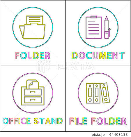 Office Stationery as Round Linear Icons Templates 44403158