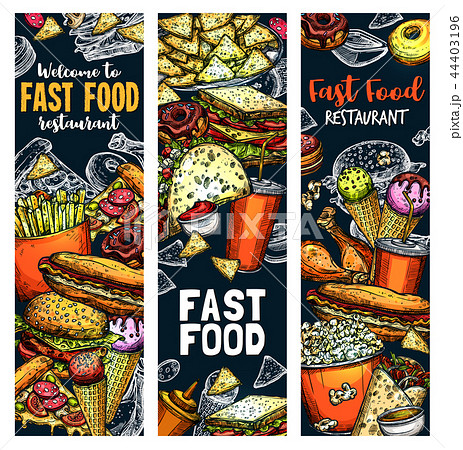 Fastfood burgers and sandwiches food vector sketch Fastfood burgers and sandwiches food vector sketch 44403196
