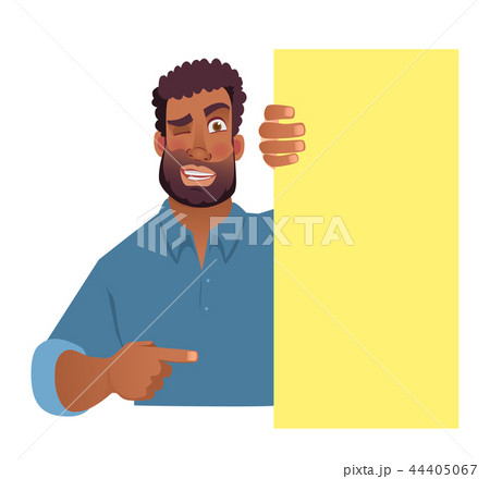 African man holding blank banner. 44405067