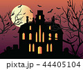 House on hill with bats around and cats inside on white background. 44405104