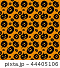 Halloween pattern of many angry black pumpkins on orange background. 44405106