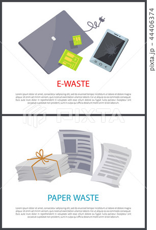 Paper and E-waste Isolated on White Color Cards 44406374