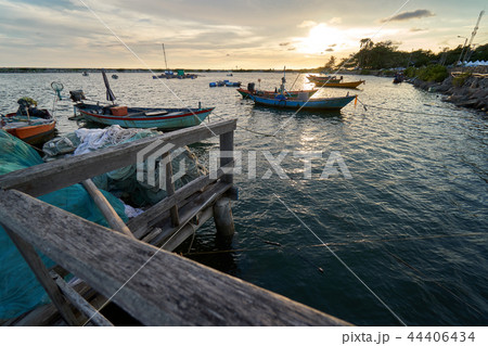 Landscape of view the fishing harbor Sunset  44406434