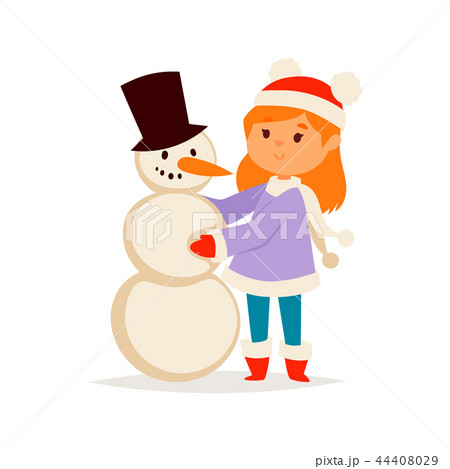 Christmas kid girl vector character playing winter games winter children holidays christmas snowman 44408029