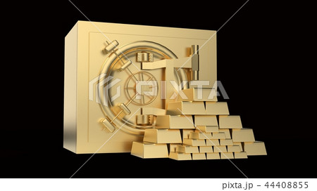 Security golden safe with gold bars pyramid 3D rendering Security golden safe with gold bars pyramid 3D rendering 44408855