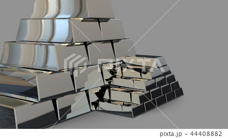 Silver bars pyramid 3D rendering 44408882