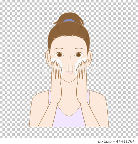 Woman with line drawing with face washing 44411764