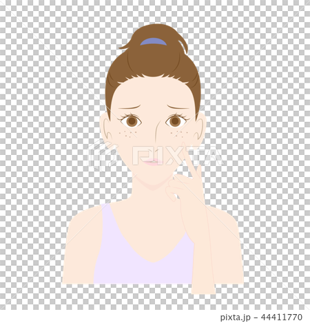 Woman suffering from freckles on cheek 44411770