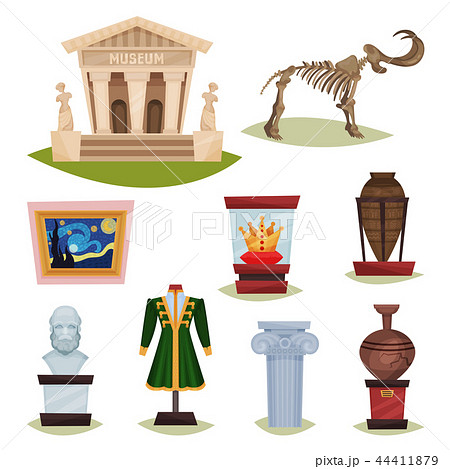 Flat Vector Set Of Museum Exhibits Mammoth のイラスト素材