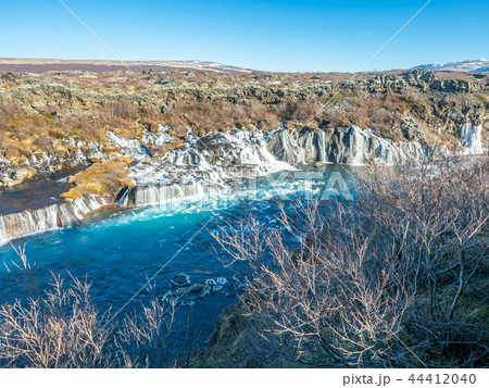 Hraunfossar waterfall in Iceland Hraunfossar waterfall in Iceland 44412040