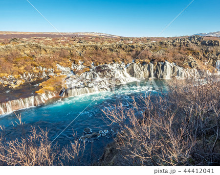 Hraunfossar waterfall in Iceland Hraunfossar waterfall in Iceland 44412041