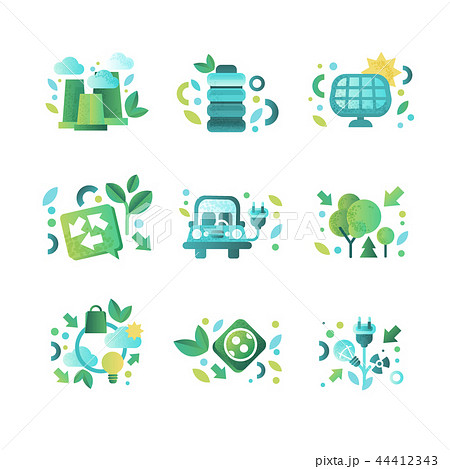 Eco related symbols set, ecology cocept, environment protection, eco friendly technologies vector 44412343